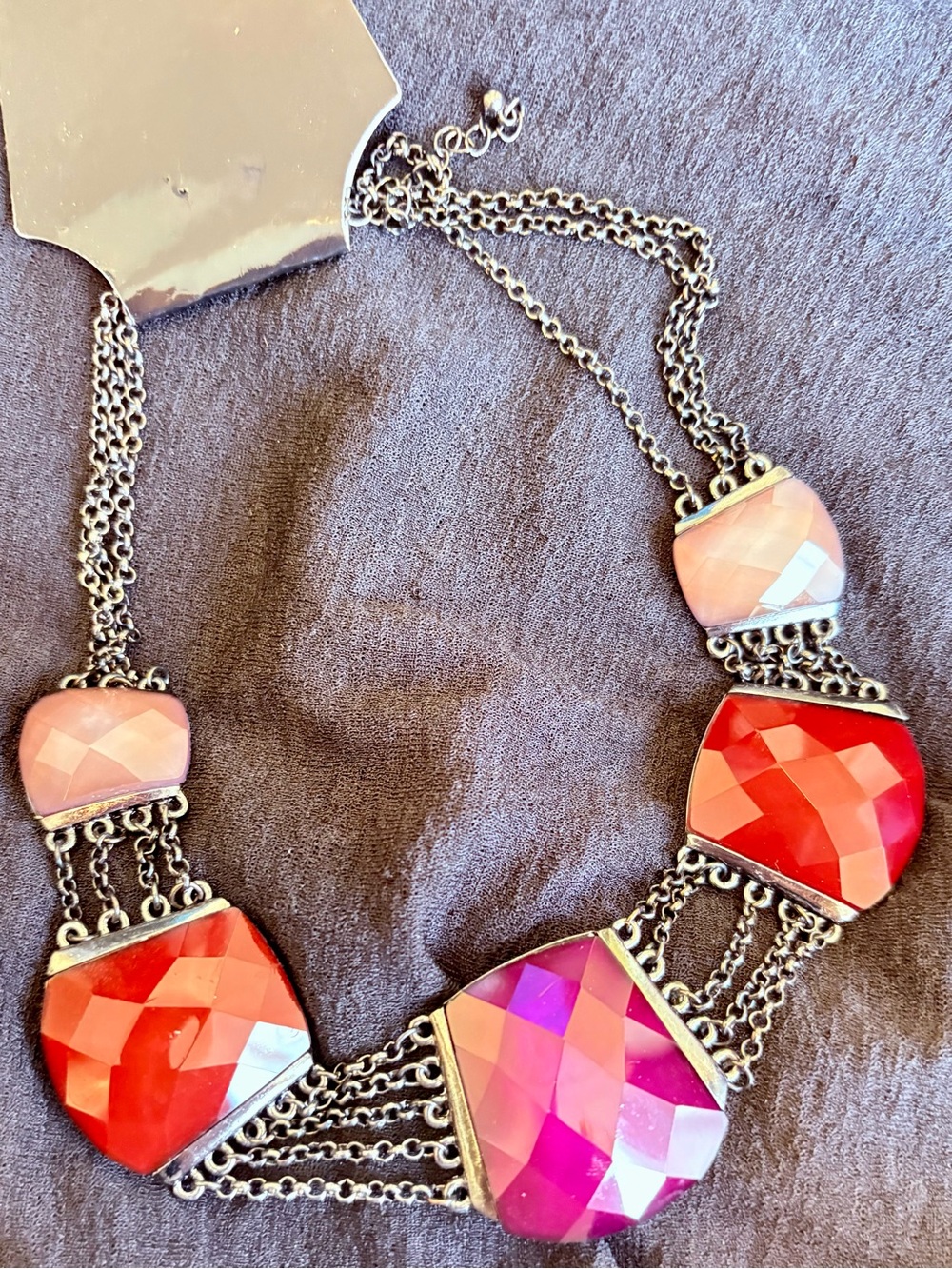 3 necklaces sold together. Pink Red Geometric Multi-Stone Necklace